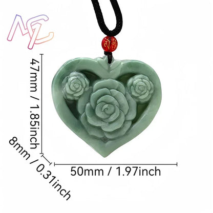 Light Green Natural Jade Flower Heart Pendant Necklace Real Jewellery Carved Gemstone Fashion Charm Amulet Gifts for Women Men