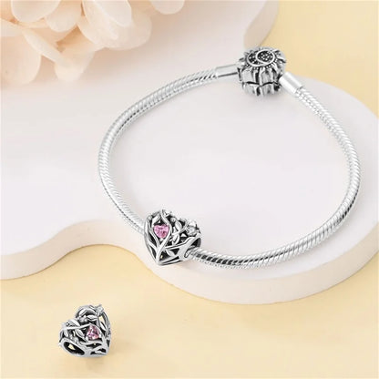 Hot Sale 925 Silver Retro Heart Shape Lotus Angel Charm Beads Fit Pandach Original DIY Bracelets Birthday Gifts Fine Jewelry
