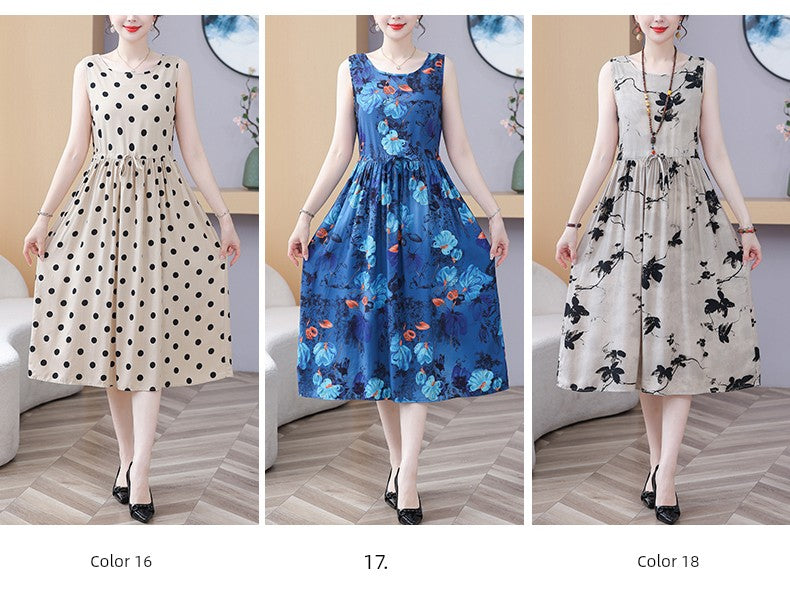 New Arrival Noil Poplin Dress Women's Summer Plus Size Ladieswear Classy Western Style Artificial Cotton Tall Sleeveless Dress Outwear