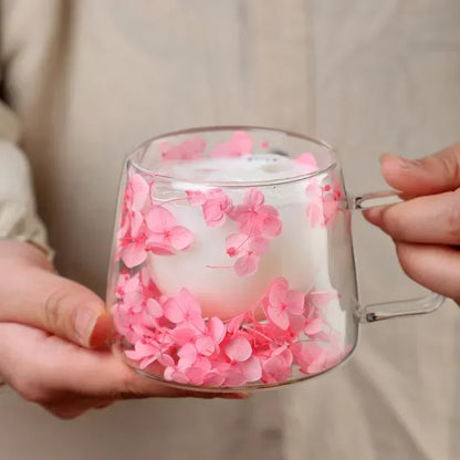 Double Wall Glass Cup 200ml Clear Flowers Pattern Milk Tea Coffee Mug with Handle Gifts Friends Home Water Cup Drinking Glasses