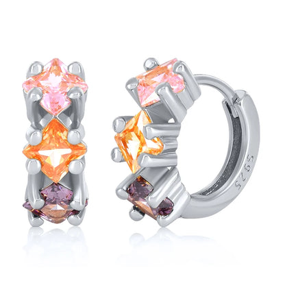 Luxury 925 Sterling Silver Ear Needle Flower Colorful Crystal Gold Earring For Women Hoop Earrings Trend Jewelry  Accessories