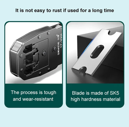 SAMZHE RJ45 Crimp Plier Pass Through Crimper Stripper Cutter for Cat7 Cat6 Cat5e 8P8C Modular Connector Ethernet Wire Tool