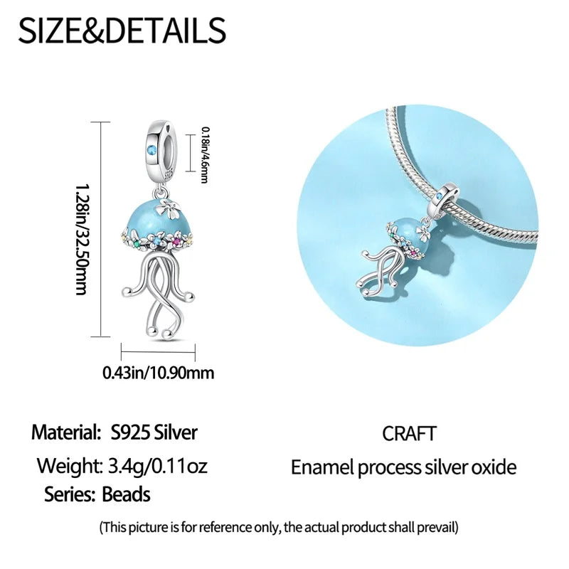 Blue Series 925 Sterling Silver Turtle,Whale & Seahorse Dangle Charm Fits Bracelet Kids Ocean Jewelry Accessories