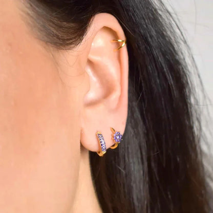 Luxury 925 Sterling Silver Ear Needle Flower Colorful Crystal Gold Earring For Women Hoop Earrings Trend Jewelry  Accessories