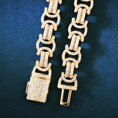 CUC 13mm Byzantine Link Chain Iced Out Cubic Zirconia Yellow Gold Color Men Hiphop Necklace Fashion Rock Jewelry