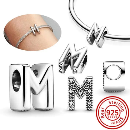 Hot Sale 100% 925 Sterling Silver 26 Letter A~Z Alphabet DIY Name Beads Fit Original  Charm Bracelet Bangles Fine Jewelry