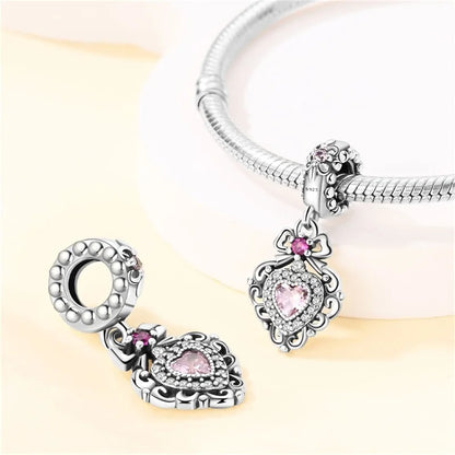Hot Sale 925 Silver Retro Heart Shape Lotus Angel Charm Beads Fit Pandach Original DIY Bracelets Birthday Gifts Fine Jewelry