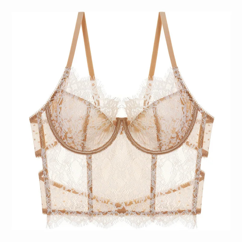 Full Lace Embroidery Ultra-Thin Transparent Intimates Push Up Pure Desire Soft Steel Ring Anti Saggging Underwear Low Waist
