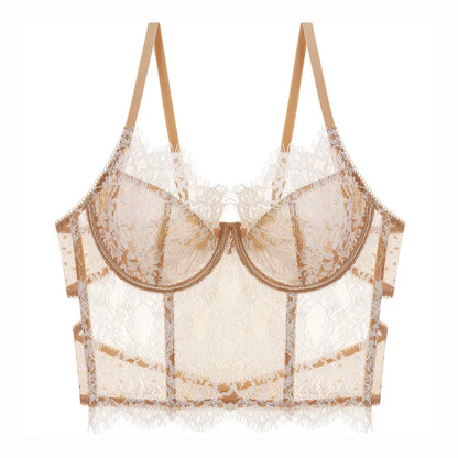 Full Lace Embroidery Ultra-Thin Transparent Intimates Push Up Pure Desire Soft Steel Ring Anti Saggging Underwear Low Waist
