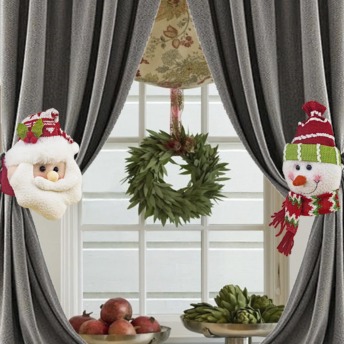 New Christmas Curtain Paste Creative  Santa Claus Curtains Pastes Adjustable Curtain Paste Decorative Drapes Curtain Accessoires