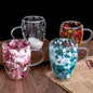 4 pieces of aesthetic dried flower double-layer glass coffee cups, cute tea cups with handles, heat-resistant and durable