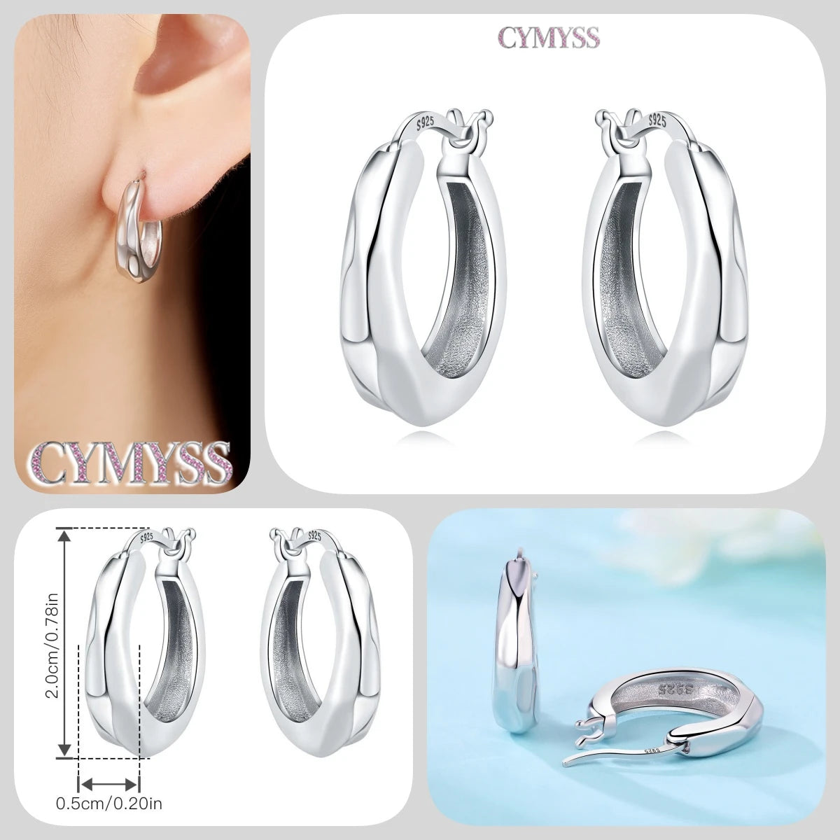 CYMYSS 2025 New 925 Sterling Silver Classic Hollow-out Versatile Hoop Earrings for Women Fine Jewelry Ideal Birthday Party Gifts