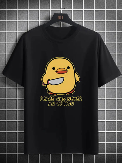 Cartoon Duck Graphic Peace Slogan Print T-shirt