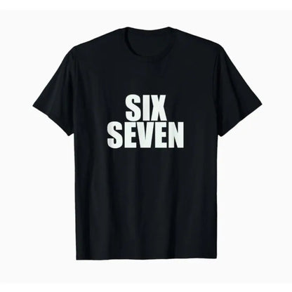 Men's Black Crew Neck T-Shirt Six Seven Graphic