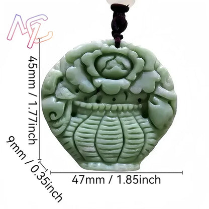 Light Green Natural Jade Flower Heart Pendant Necklace Real Jewellery Carved Gemstone Fashion Charm Amulet Gifts for Women Men