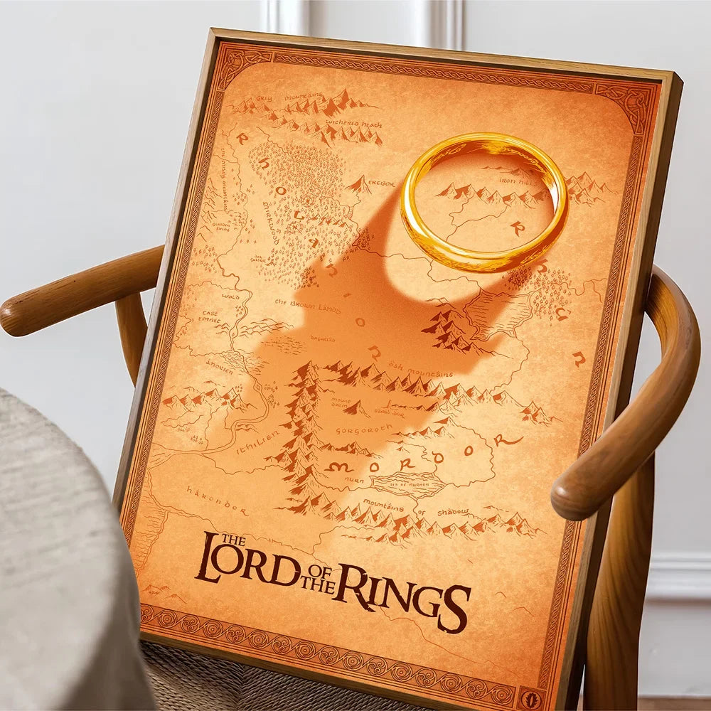 Movie L-Lord O-Of T-The R-Rings Poster Sticky Posters Retro Kraft Paper Sticker DIY Room Bar Cafe Aesthetic Art Wall Painting