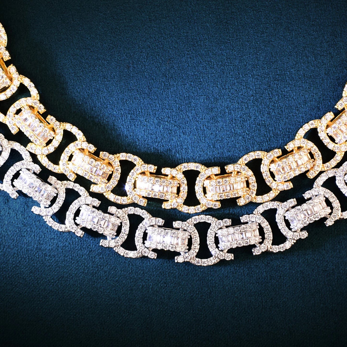 CUC 13mm Byzantine Link Chain Iced Out Cubic Zirconia Yellow Gold Color Men Hiphop Necklace Fashion Rock Jewelry