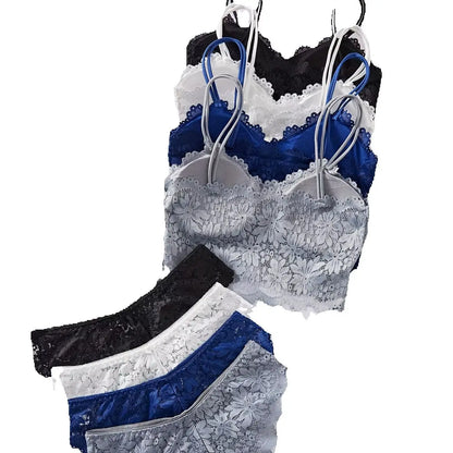 4PCS Women's Lace Non-wire Bra And Panties Set Transparent Low Rise Briefs Ultra-thin Comfort Underwear Female Bralette Lingerie