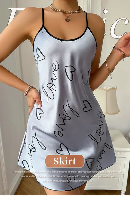 Heart Letter Print Spaghetti Strap Women's Sleepwear
