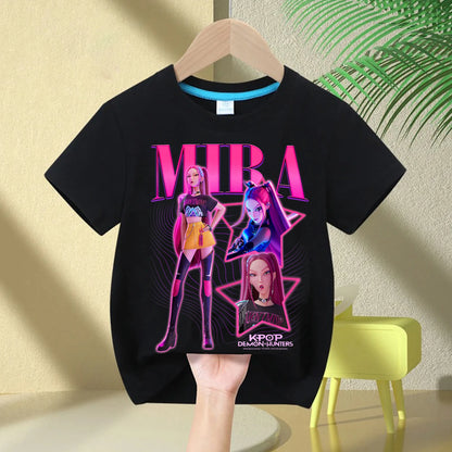KPop Demon Hunters Rumi Zoey Mira Neck Cartoon Kids T-shirt