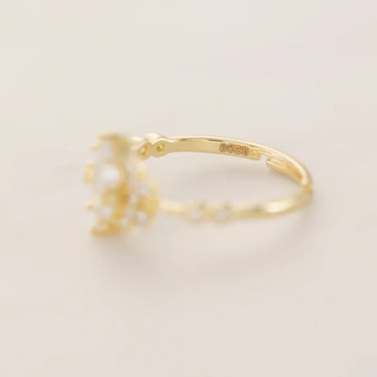 925 Sterling Silver Open Ring for Women 14K Gold Plated Boho Shiny Artificial crystal and Cubic Zirconia Daily Wear Fine Jewelry