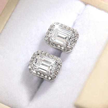 Smyoue Each 0.5CT 1CT 2CT Moissanite Stud Earrings for Women Emerald/radiant Cut Bridal Classic Jewelry 925 Pure Silver Earring