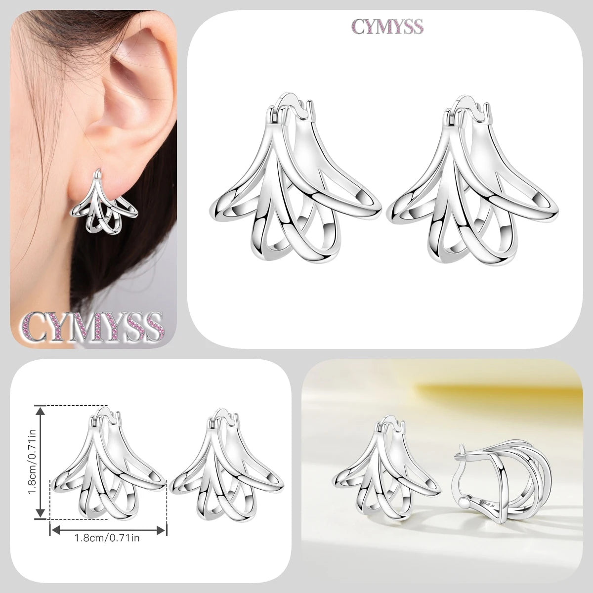 CYMYSS 2025 New 925 Sterling Silver Classic Hollow-out Versatile Hoop Earrings for Women Fine Jewelry Ideal Birthday Party Gifts