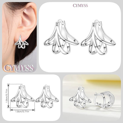 CYMYSS 2025 New 925 Sterling Silver Classic Hollow-out Versatile Hoop Earrings for Women Fine Jewelry Ideal Birthday Party Gifts