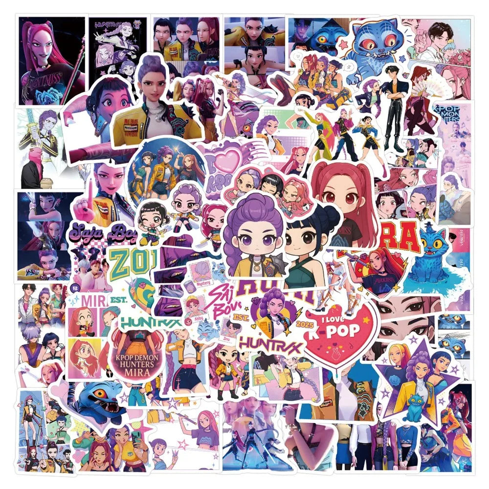 A50/55/60Pcs KPop Demon Hunters Stickers KPop Demon Hunters DIY Stickers Scrapbooking Phone Luggage Skateboard Waterproof Decals