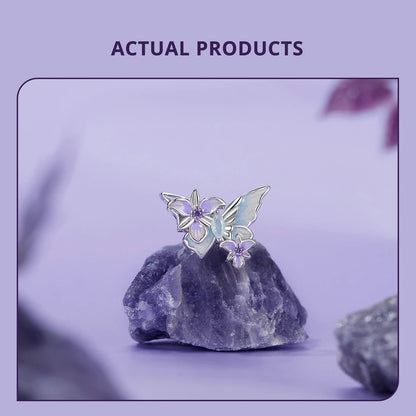 Bamoer 100% 925 Sterling Silver Romantic Crystal Butterfly Iris Charm For Women Fit Bracelet DIY Necklace Fine Jewelry Gift