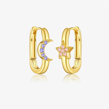 DPLAOPA Women 925 Sterling Silver Light Purple Pink Moon Star Piercing Hoop Earring Loops 2024 New Luxury Fine Casual Jewelry