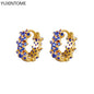 Luxury 925 Sterling Silver Ear Needle Flower Colorful Crystal Gold Earring For Women Hoop Earrings Trend Jewelry  Accessories
