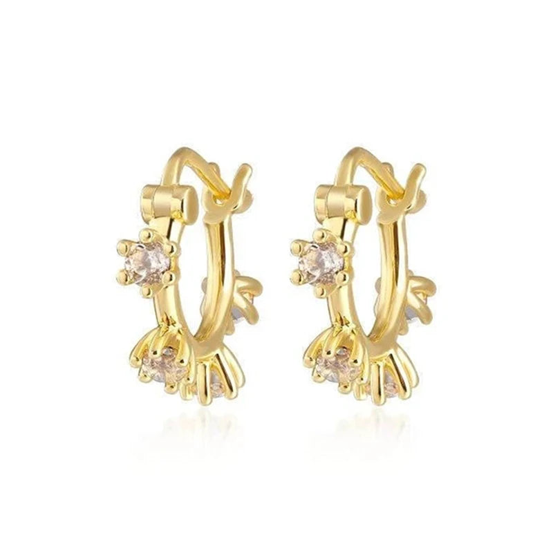 Luxury 925 Sterling Silver Ear Needle Flower Colorful Crystal Gold Earring For Women Hoop Earrings Trend Jewelry  Accessories