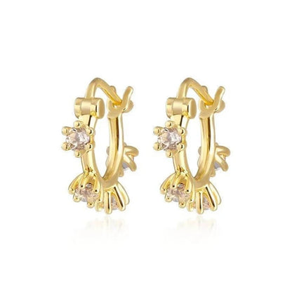 Luxury 925 Sterling Silver Ear Needle Flower Colorful Crystal Gold Earring For Women Hoop Earrings Trend Jewelry  Accessories