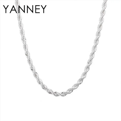 Men's 925 Silver Necklace 2/3/4mm Rope Chain Necklace Ladies Men Hip Hop Charm Fashion Party Gift Jewelry Accessories
