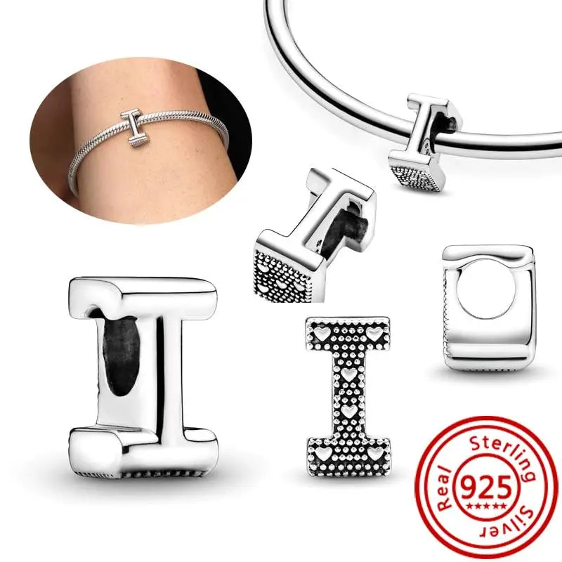 Hot Sale 100% 925 Sterling Silver 26 Letter A~Z Alphabet DIY Name Beads Fit Original  Charm Bracelet Bangles Fine Jewelry