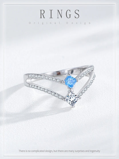 Ailmay 925 Sterling Silver Double-Layer Water Droplet Shaped Blue & White Zircon Ring For Women Personality Gift Party Jewelry