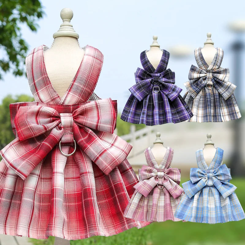 Cute Plaid Skirt Chest Strap Leash Dog Cat Vest Clothes Fighting Supplies Pet Harnesses Walking Pet Accessories Comfortable