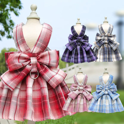Cute Plaid Skirt Chest Strap Leash Dog Cat Vest Clothes Fighting Supplies Pet Harnesses Walking Pet Accessories Comfortable