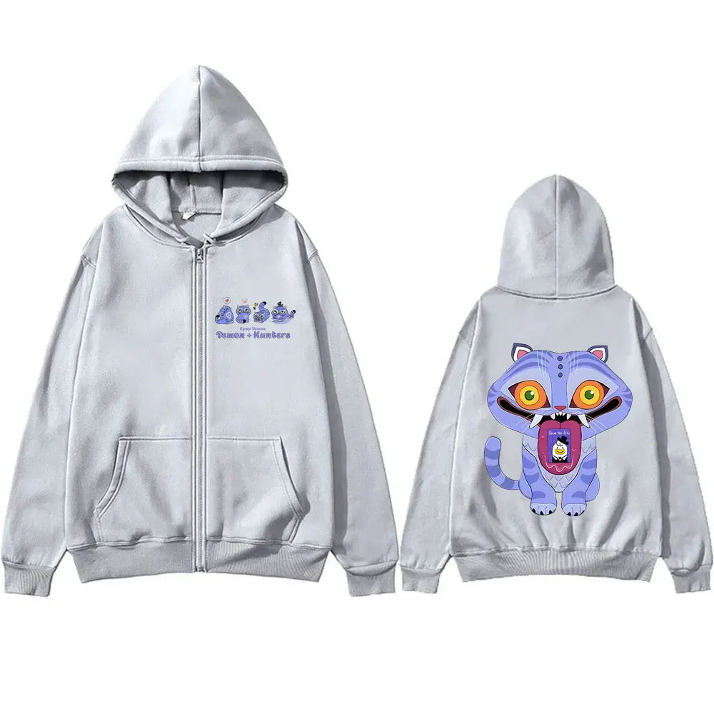 Kpop Demon Hunters Derpy Tiger Zipper Hoodie Men Women Fashion Cartoon Trend Zip Up Hoodies Male Vintage Casual Fleece Jacket