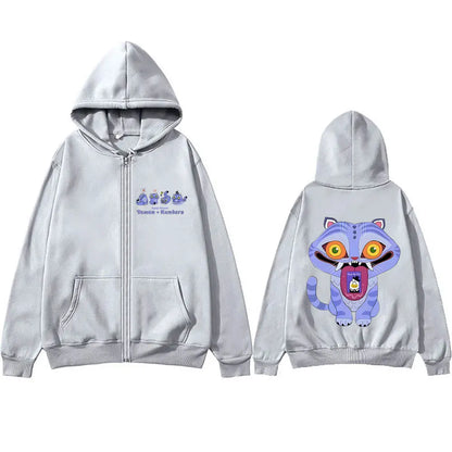 Kpop Demon Hunters Derpy Tiger Zipper Hoodie Men Women Fashion Cartoon Trend Zip Up Hoodies Male Vintage Casual Fleece Jacket