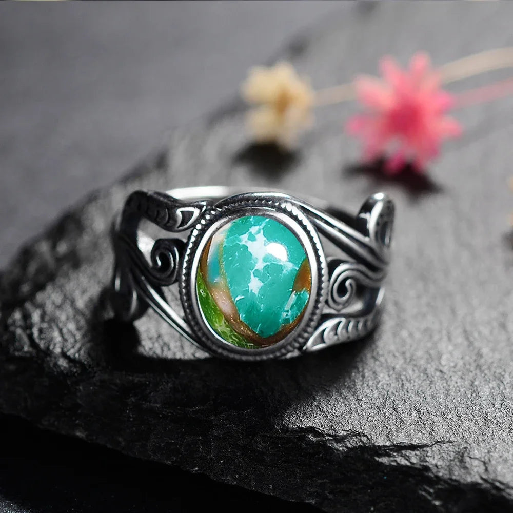 Natural 8x10MM Rose Quartz  Rings Vintage S925 Silver Finger Ring for Women Gift Luxury Rhodochrosite Stone Jewelry