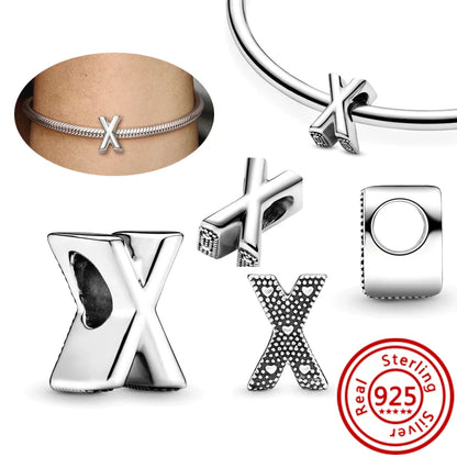 Hot Sale 100% 925 Sterling Silver 26 Letter A~Z Alphabet DIY Name Beads Fit Original  Charm Bracelet Bangles Fine Jewelry