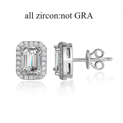 Smyoue Each 0.5CT 1CT 2CT Moissanite Stud Earrings for Women Emerald/radiant Cut Bridal Classic Jewelry 925 Pure Silver Earring