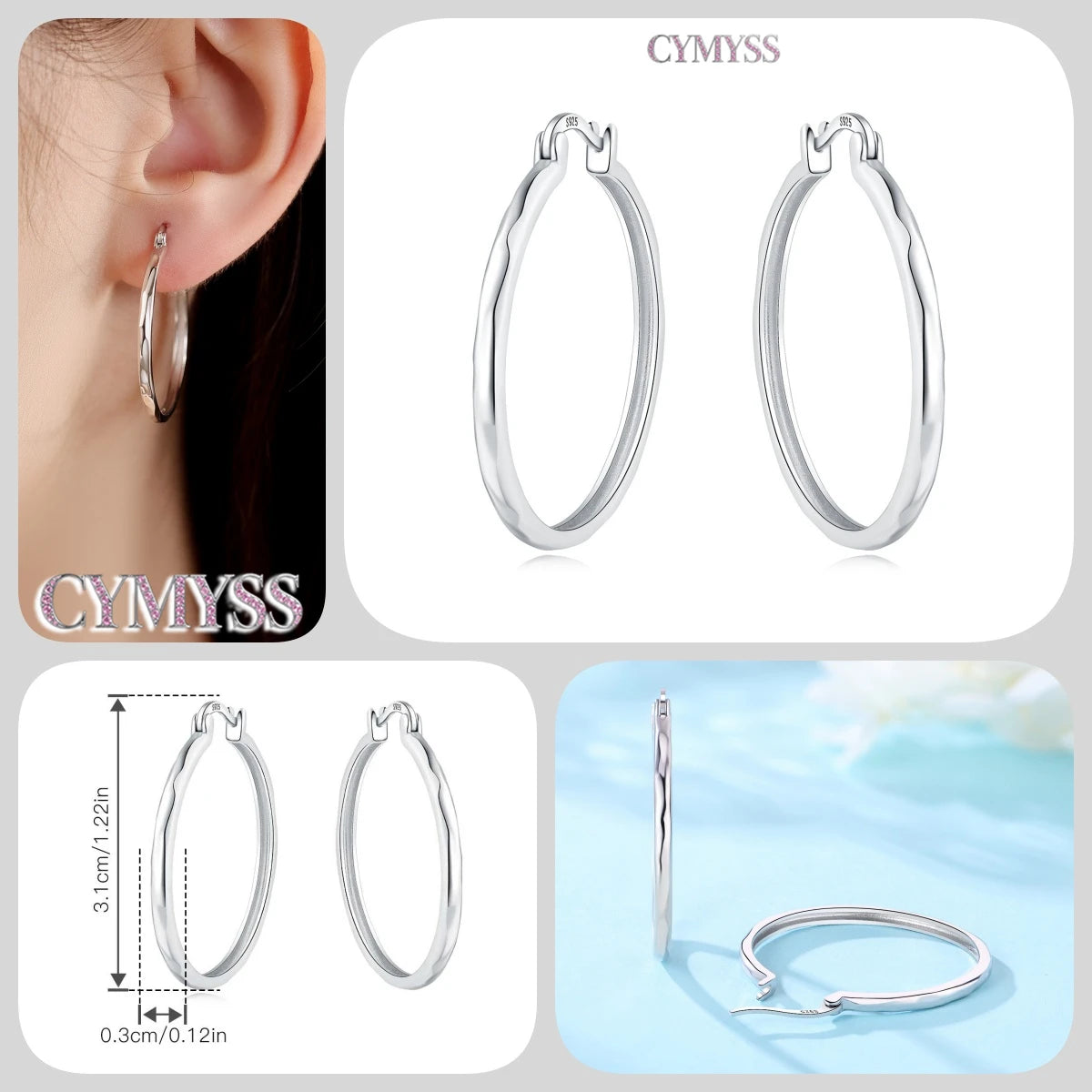 CYMYSS 2025 New 925 Sterling Silver Classic Hollow-out Versatile Hoop Earrings for Women Fine Jewelry Ideal Birthday Party Gifts