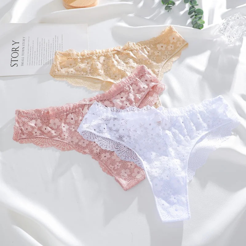 3Pcs Women Cotton Lingerie Sexy Thong Soft Fashion Panties Femme Design Underwear Pantys Underpant Lingerie Lace Intimates S-XL