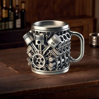 Unique Car Engine Coffee Mug 3d Engines Design Tea Cup Stainless Steel Cocktail Mug 450ml Capacity Tea Cup Car Enthusiast Gifts