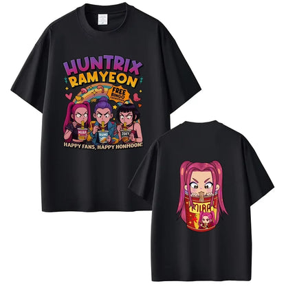 Movie KPop Demon Hunters Rumi Mira Zoey Saja Boys Derpy Tiger Double Sided Print T-shirt