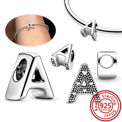 Hot Sale 100% 925 Sterling Silver 26 Letter A~Z Alphabet DIY Name Beads Fit Original  Charm Bracelet Bangles Fine Jewelry