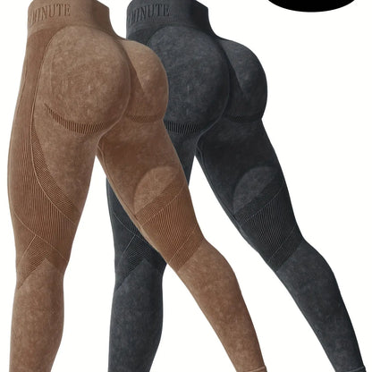 2 Pack Women's High Waisted Sexy Butt Lifting Seamless Solid Color Yoga Leggings Elastic And Breathable Fitness Sports Pants